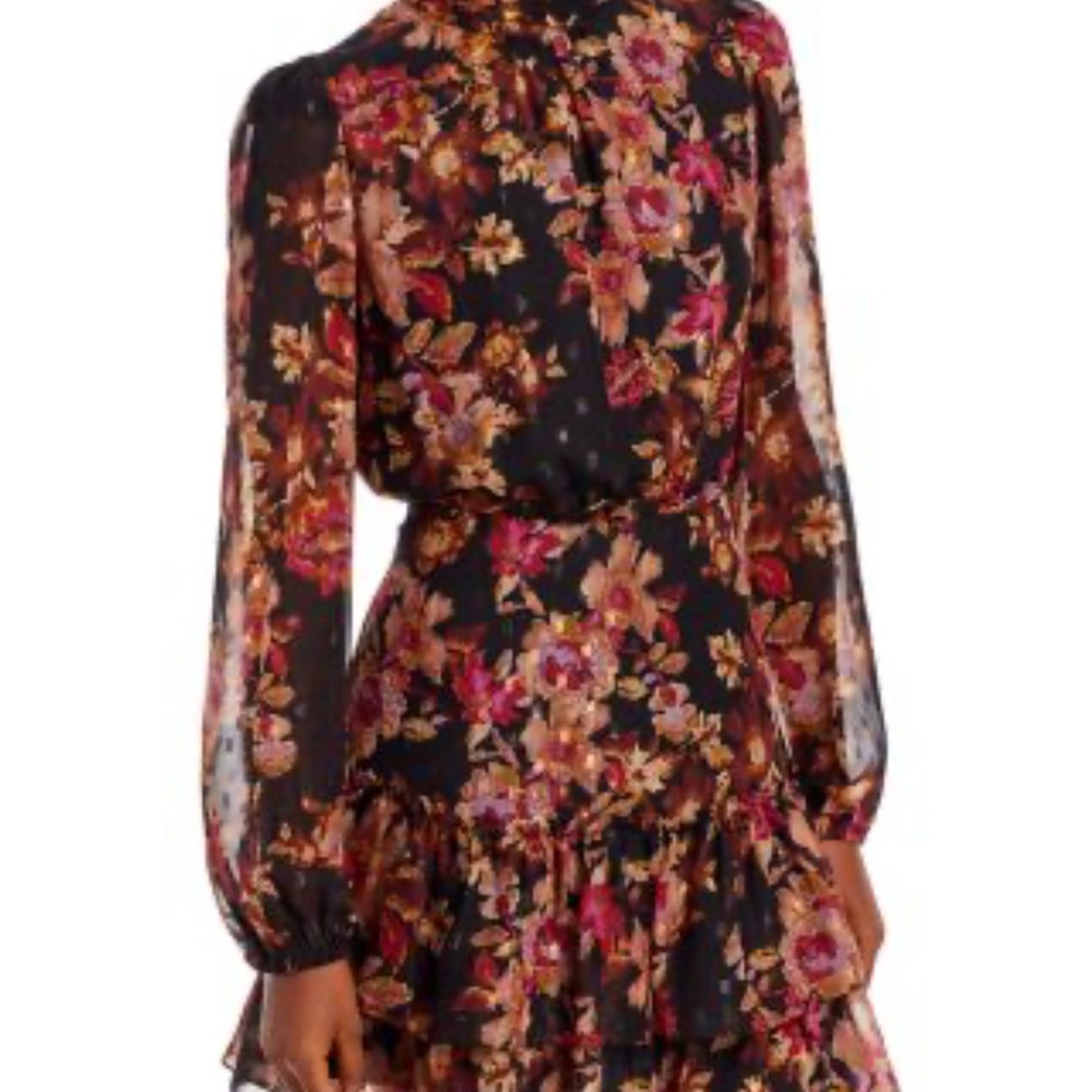 Aqua Orange and Pink Ruffled Tie Front Long Sleeve Dress